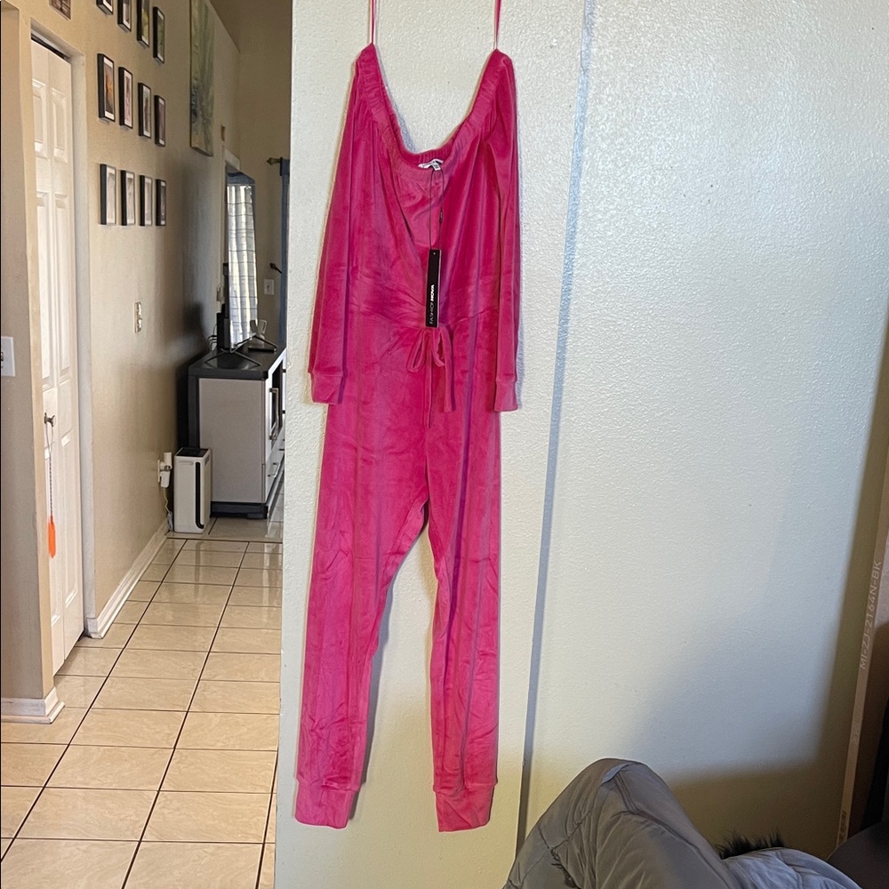 Fashion Nova Pink Velour Jumpsuit